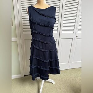 Adrianna Papell Blue Asymmetrical Ruffled Cocktail Dress